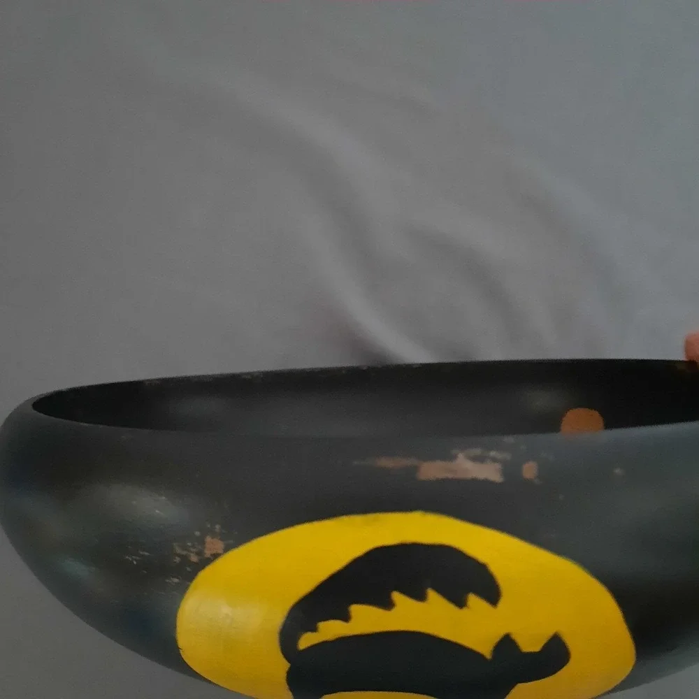 Halloween Hand Painted Wood Bowl Jack O Lantern Witch Black Cat Primitive Rustic